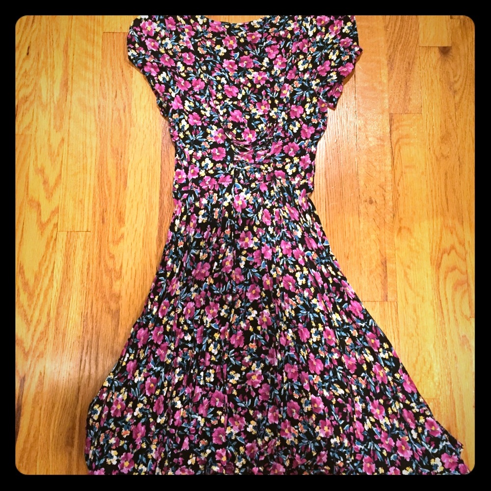 High waist knee length flower dress